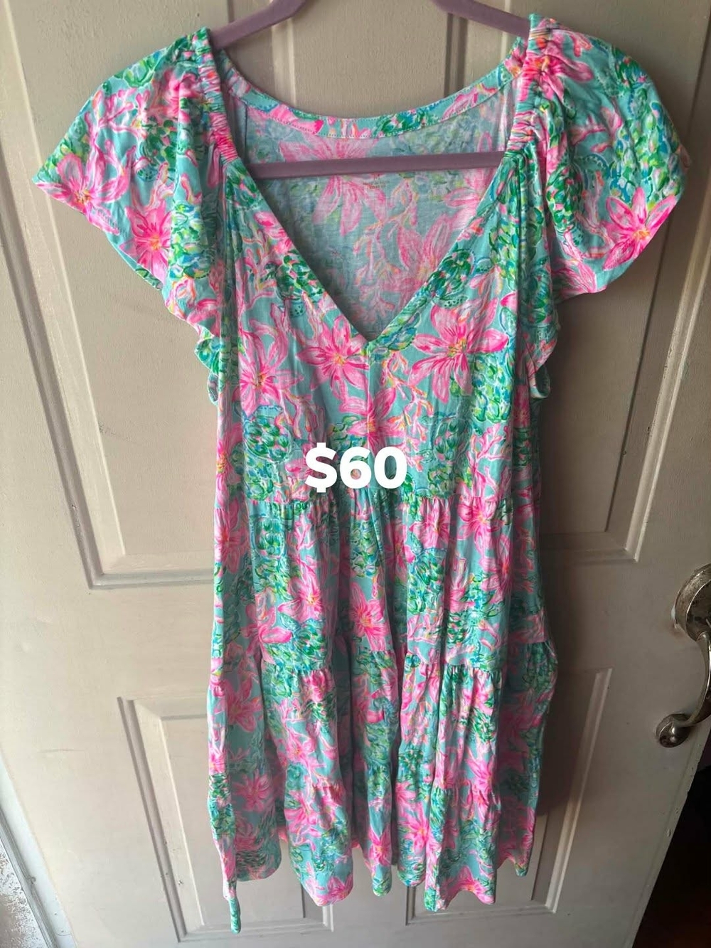 Lilly Pulitzer Aqua, Pink & Green Floral V-Neck Dress